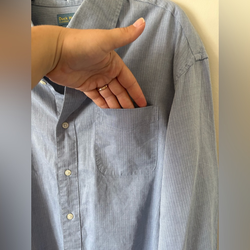Duck Head Long Sleeve Blue/Grey Gingham Stripe Button Down Men’s Shirt XL - Picture 3 of 7
